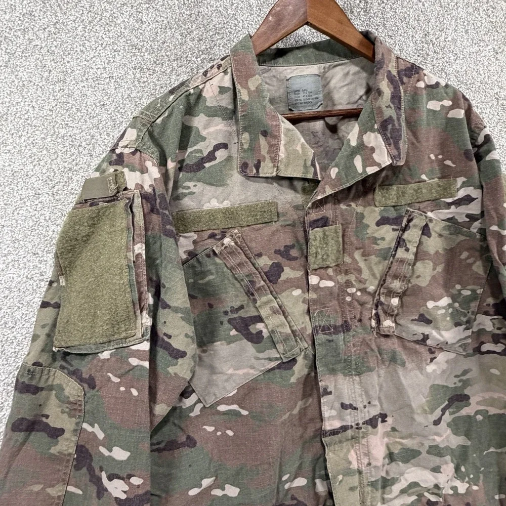 US Army Camo Coat Jacket FR Welding Hunting Sz Lg Long Euc Ripstop Gorpcore